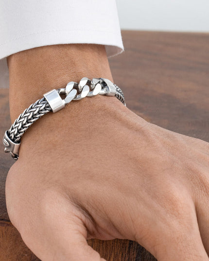 Napoli Vibes Bracelet – 925 Sterling Silver Italian Chain with Braided Links, Unisex