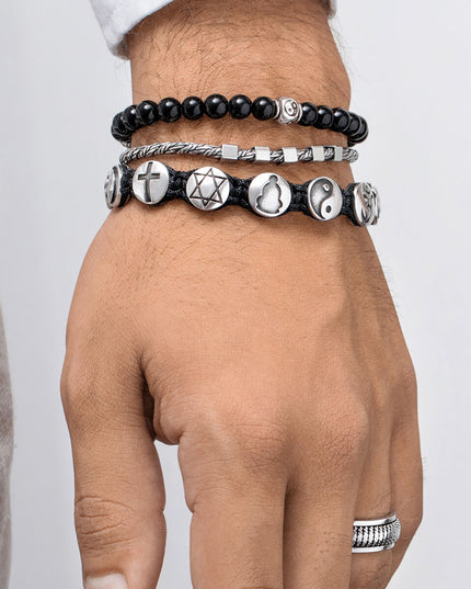 One Love 925 Sterling Silver & Cotton Thread Bracelet – Adjustable Unisex Design, Sizes S/M & L/XL, Made in Thailand