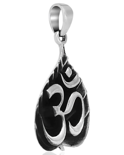 Om on Leaf 925 Sterling Silver Pendant – 42x34mm, 18g, Made in Thailand
