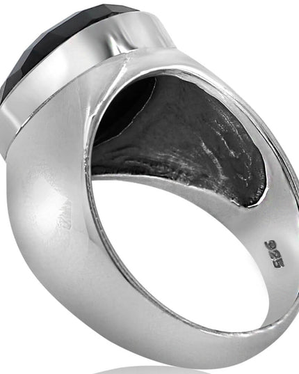 Onyx Pixel Ring – Sterling Silver Handmade Oval Onyx Statement Ring