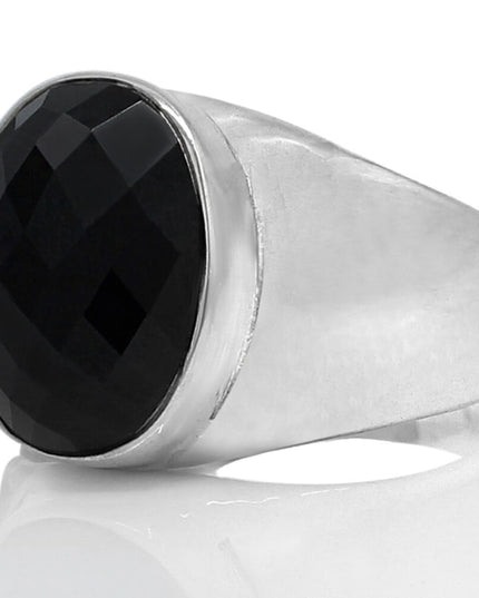 Onyx Pixel Ring – Sterling Silver Handmade Oval Onyx Statement Ring