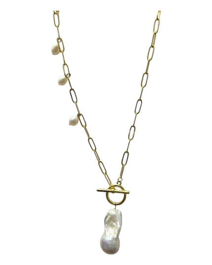 ASTI Lariat Pearl Necklace – 925 Sterling Silver & 14k Gold, 18" Elegant Design