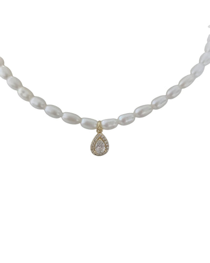 ALVARA Pearl Necklace – Sterling Silver & 14k Gold, Drop or Square Style (16"+2")
