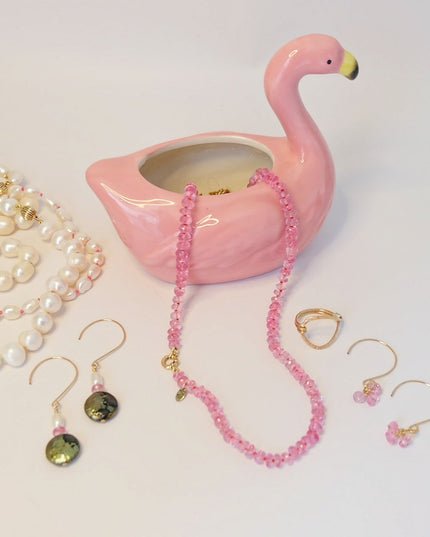 Pink Topaz Necklace – 50ct Faceted Rondelles, Hand-Knotted on Silk with Solid 14K Gold Clasp (16")