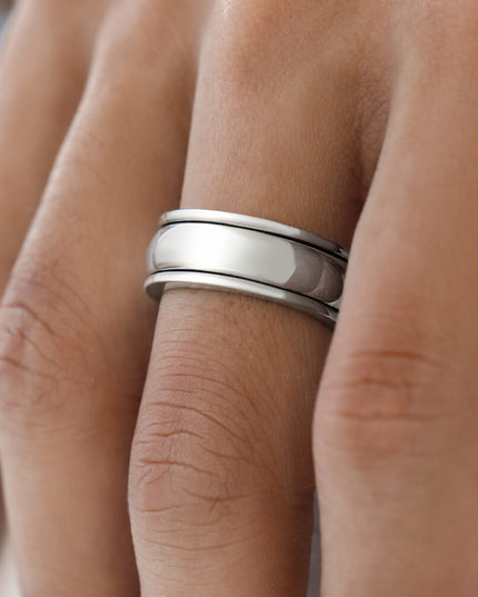 Plain Spinner Ring – 925 Sterling Silver Meditation Worry Ring for Men & Women, 8mm