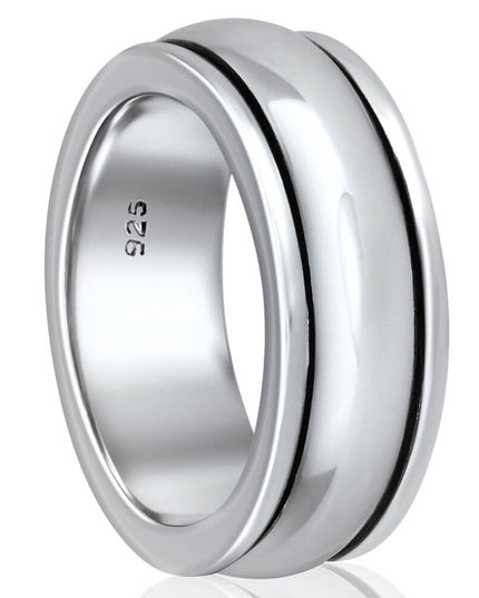Plain Spinner Ring – 925 Sterling Silver Meditation Worry Ring for Men & Women, 8mm