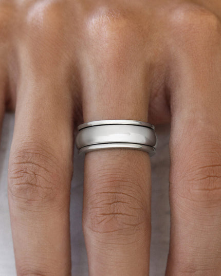 Plain Spinner Ring – 925 Sterling Silver Meditation Worry Ring for Men & Women, 8mm