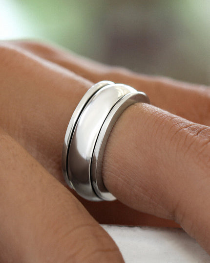 Plain Spinner Ring – 925 Sterling Silver Meditation Worry Ring for Men & Women, 8mm