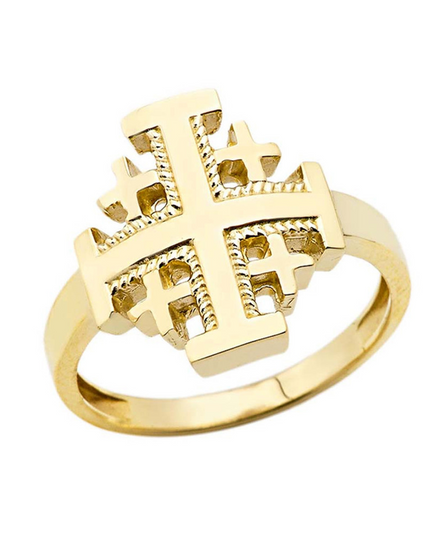 Gold Jerusalem Cross Ring – 10k/14k Yellow, Rose & White Gold