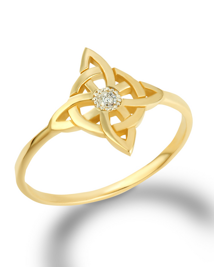 Gold Wiccan Witch Knot Pagan Ring with Cubic Zirconia – Yellow or White Gold