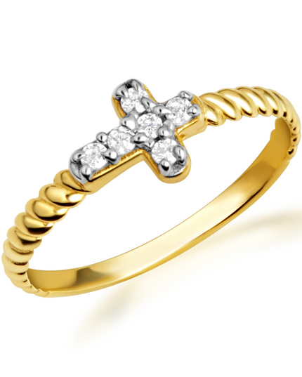 Gold Diamond Cross Rope Band Ring with SI1 Diamonds (Yellow, Rose & White Gold)