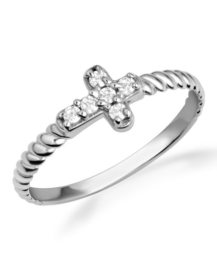 Gold Diamond Cross Rope Band Ring with SI1 Diamonds (Yellow, Rose & White Gold)