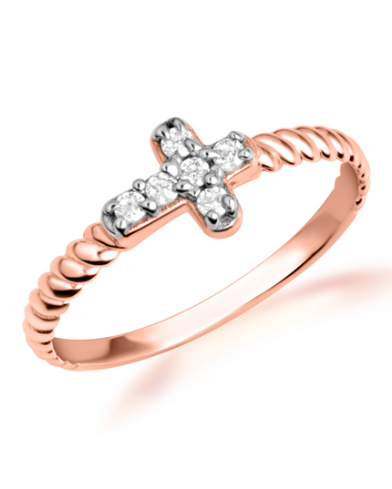 Gold Diamond Cross Rope Band Ring with SI1 Diamonds (Yellow, Rose & White Gold)