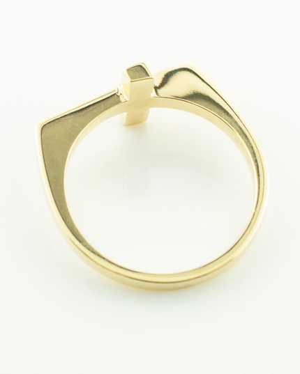 Solid Gold Flat Top Sideways Cross Ring – 10k/14k Yellow, Rose & White Gold