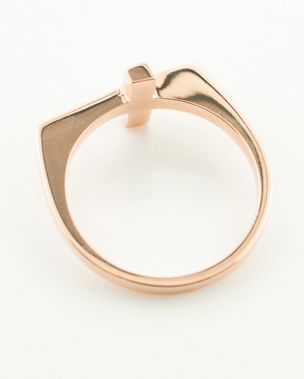 Solid Gold Flat Top Sideways Cross Ring – 10k/14k Yellow, Rose & White Gold