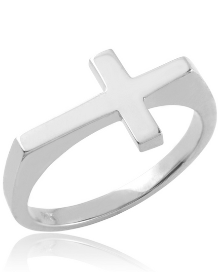 Solid Gold Flat Top Sideways Cross Ring – 10k/14k Yellow, Rose & White Gold