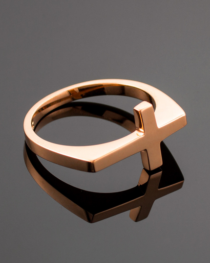 Solid Gold Flat Top Sideways Cross Ring – 10k/14k Yellow, Rose & White Gold