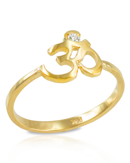 Dainty Gold Om (Aum) Diamond Ring – 10k/14k Yellow, Rose & White Gold