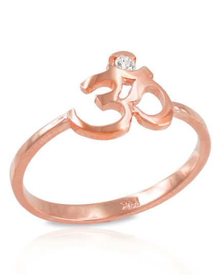 Dainty Gold Om (Aum) Diamond Ring – 10k/14k Yellow, Rose & White Gold