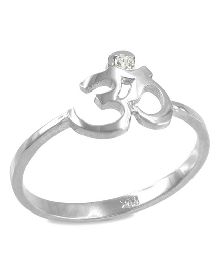 Dainty Gold Om (Aum) Diamond Ring – 10k/14k Yellow, Rose & White Gold