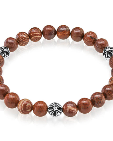 Red Snakeskin Jasper Bracelet – 925 Sterling Silver Natural Gemstone Beads, 8mm, Unisex