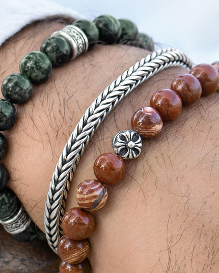 Red Snakeskin Jasper Bracelet – 925 Sterling Silver Natural Gemstone Beads, 8mm, Unisex