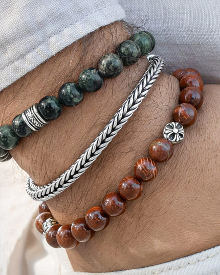 Red Snakeskin Jasper Bracelet – 925 Sterling Silver Natural Gemstone Beads, 8mm, Unisex