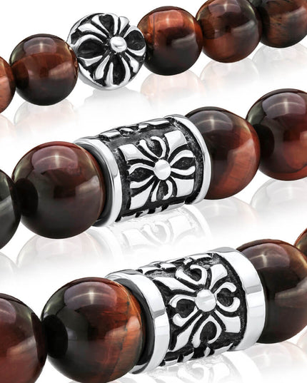 Red Tiger Eye Bracelet – 925 Sterling Silver Natural Gemstone Beads, 6mm 8mm 10mm, Unisex