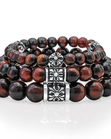 Red Tiger Eye Bracelet – 925 Sterling Silver Natural Gemstone Beads, 6mm 8mm 10mm, Unisex