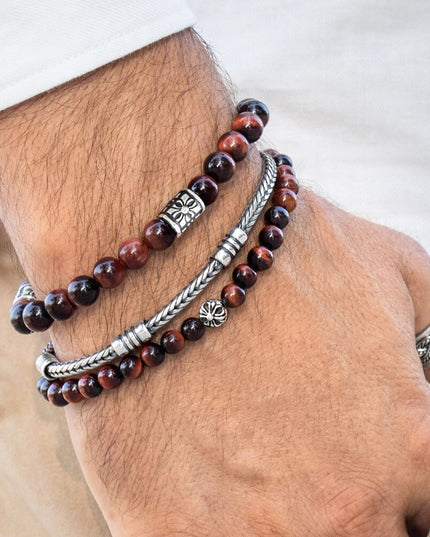 Red Tiger Eye Bracelet – 925 Sterling Silver Natural Gemstone Beads, 6mm 8mm 10mm, Unisex