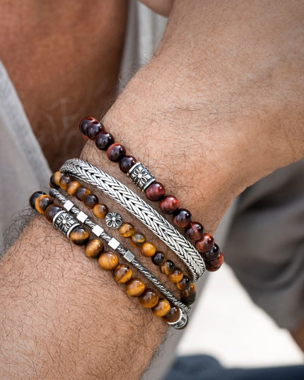 Golden Tiger Eye Gemstone Bracelet with 925 Sterling Silver – Bead Sizes 6mm, 8mm, 10mm, Unisex, S–XL