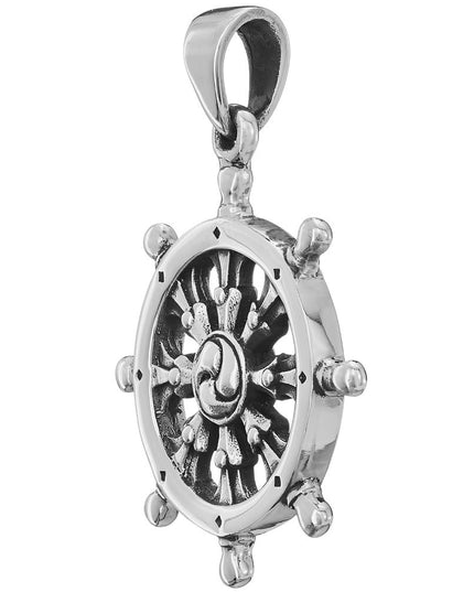 Ship Wheel Pendant – 925 Sterling Silver, 32.8mm Diameter, Nautical-Inspired Jewelry with Anchor, Capri Breeze, or Rimini Style Chain