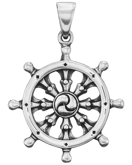 Ship Wheel Pendant – 925 Sterling Silver, 32.8mm Diameter, Nautical-Inspired Jewelry with Anchor, Capri Breeze, or Rimini Style Chain