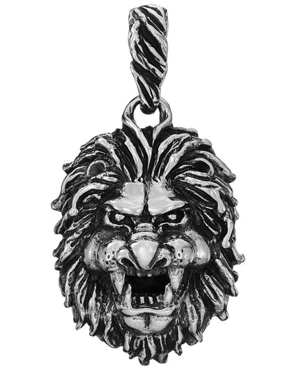 Silver Lion Pendant – 925 Sterling Silver, 24mm x 37mm, Braid/Roman Links/Rimini Chains, Majestic Jewelry
