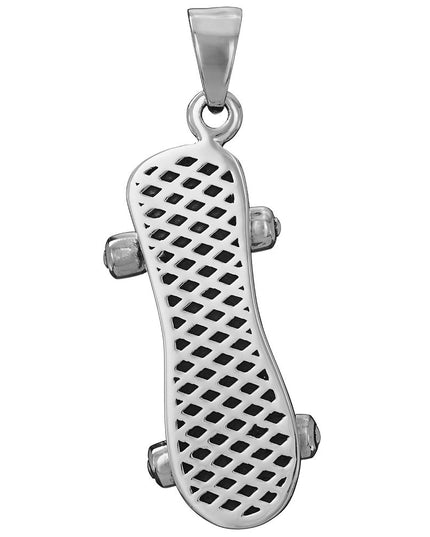 Silver Skateboard Pendant – 925 Sterling Silver Skate Jewelry for Skateboarders, Unisex Necklace Charm