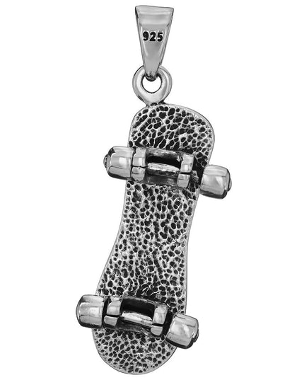 Silver Skateboard Pendant – 925 Sterling Silver Skate Jewelry for Skateboarders, Unisex Necklace Charm