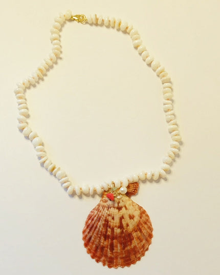 Mother of Pearl Shell Charm Necklace – Hand-Knotted Beads with Coral, Pearl & Tourmaline Charms, 14K Gold-Filled Clasp