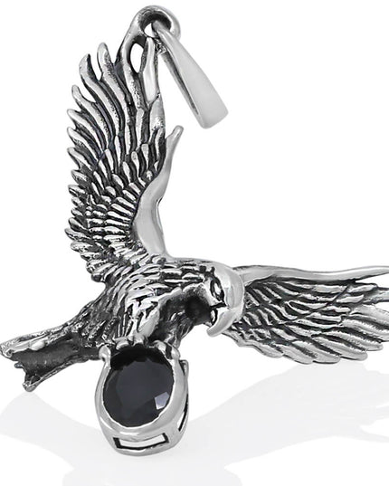Eagle Catch Pendant – 925 Sterling Silver with Black CZ Stone