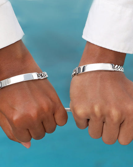 Silver Plank Bracelet – 925 Sterling Silver Engravable Unisex Cuff, 7–10.5 Inch