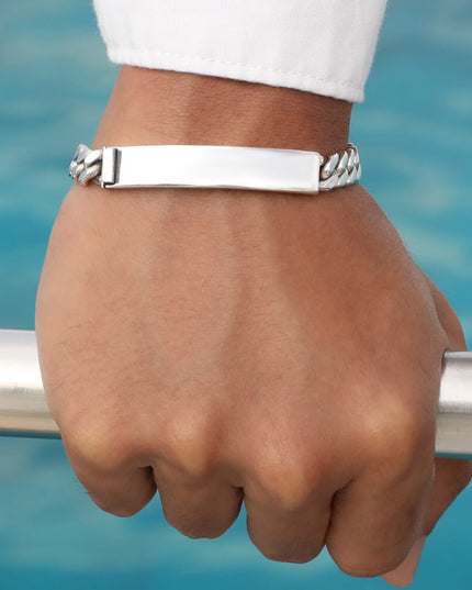 Silver Plank Bracelet – 925 Sterling Silver Engravable Unisex Cuff, 7–10.5 Inch