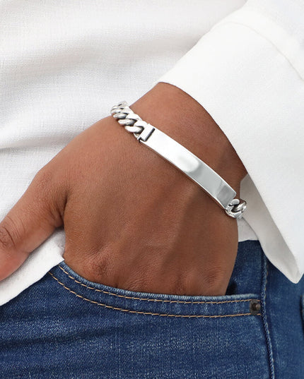 Silver Plank Bracelet – 925 Sterling Silver Engravable Unisex Cuff, 7–10.5 Inch