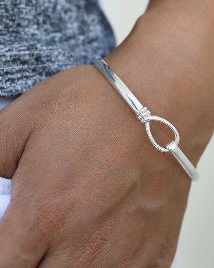 Silver Drop Bangle – Solid 925 Sterling Silver Opening Bracelet for Girls & Women, 4mm Wide