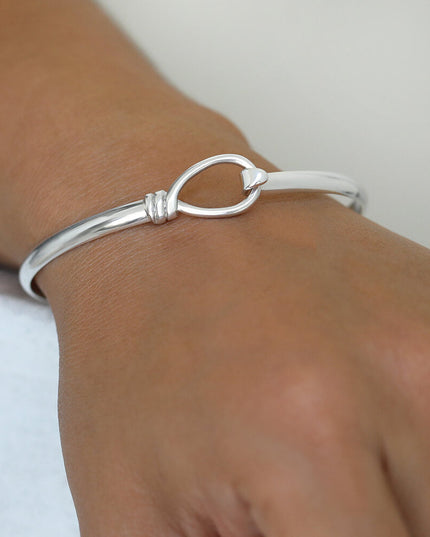 Silver Drop Bangle – Solid 925 Sterling Silver Opening Bracelet for Girls & Women, 4mm Wide