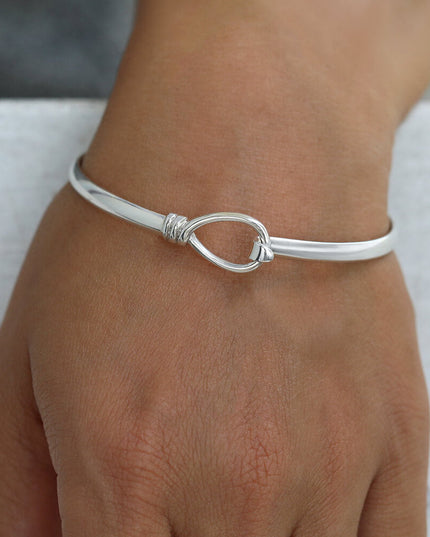 Silver Drop Bangle – Solid 925 Sterling Silver Opening Bracelet for Girls & Women, 4mm Wide