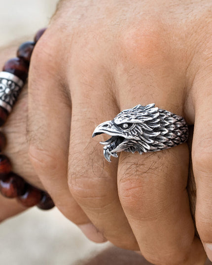 Wild Vulture Eagle Ring – 925 Sterling Silver Men’s Statement Ring, Handmade Symbol of Power & Grace