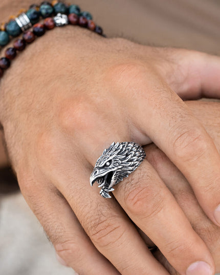 Wild Vulture Eagle Ring – 925 Sterling Silver Men’s Statement Ring, Handmade Symbol of Power & Grace