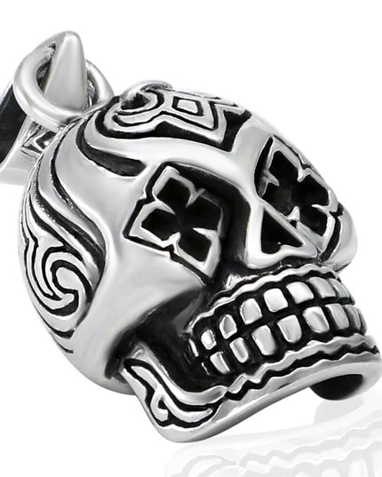 Clover Skull Pendant – Solid 925 Sterling Silver Heavy Gothic Design