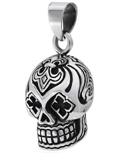 Clover Skull Pendant – Solid 925 Sterling Silver Heavy Gothic Design