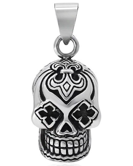 Clover Skull Pendant – Solid 925 Sterling Silver Heavy Gothic Design