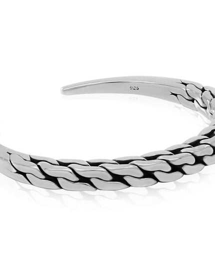 Silver Vector 925 Sterling Silver Unisex Cuff Bracelet – 6.5mm Wide, 49g, Free Size, Made in Thailand
